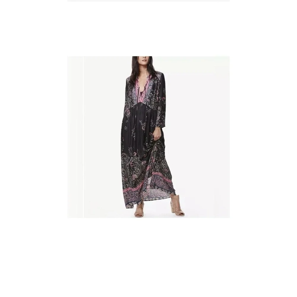 Free People's You Only Knew' Boho Black And‎ Pink Maxi Dress. Size Small